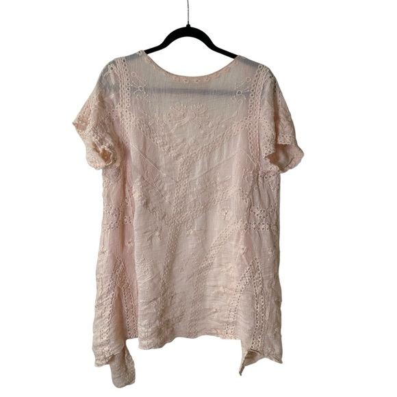 Solitaire M Pink Floral Embroidered Short Sleeve Open Front Cardigan Kimono - Picture 4 of 8